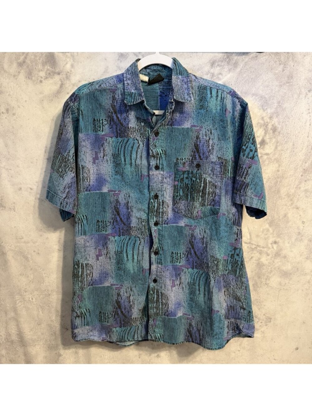 Vtg 90s Maui and Sons Surf Shirt Mens M Blue Purple Abstract Geometric Cotton